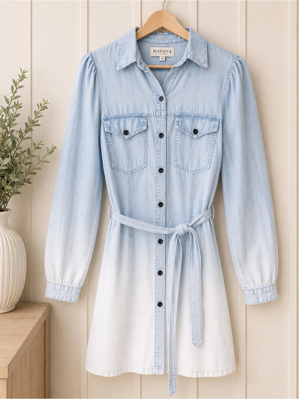 Havana Light Blue to White Ombre Shirt Dress